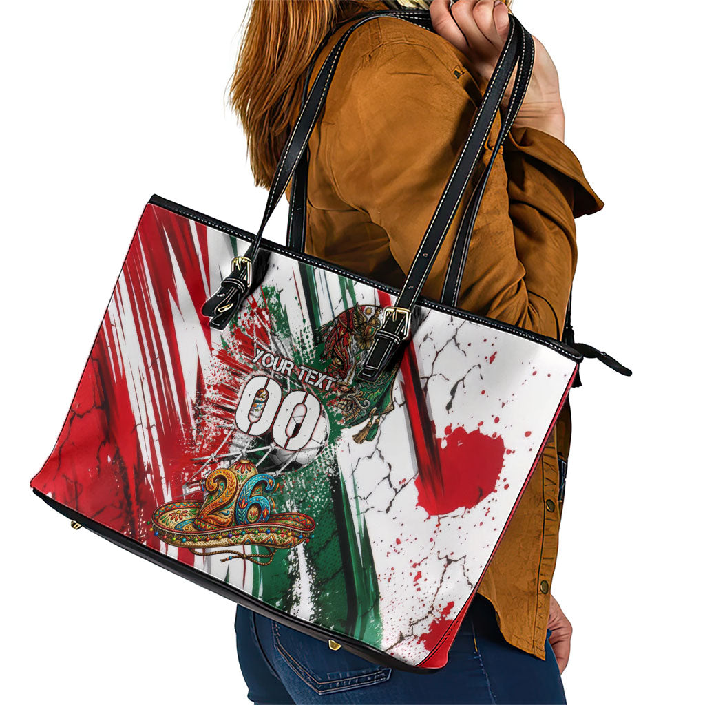 Personalized Mexico Football Ganadores Leather Tote Bag Aztec Jaguar Cultural Heritage Soccer Art