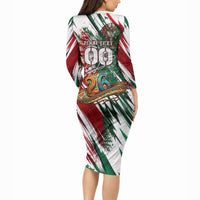 Personalized Mexico Football Ganadores Long Sleeve Bodycon Dress Aztec Jaguar Cultural Heritage Soccer Art