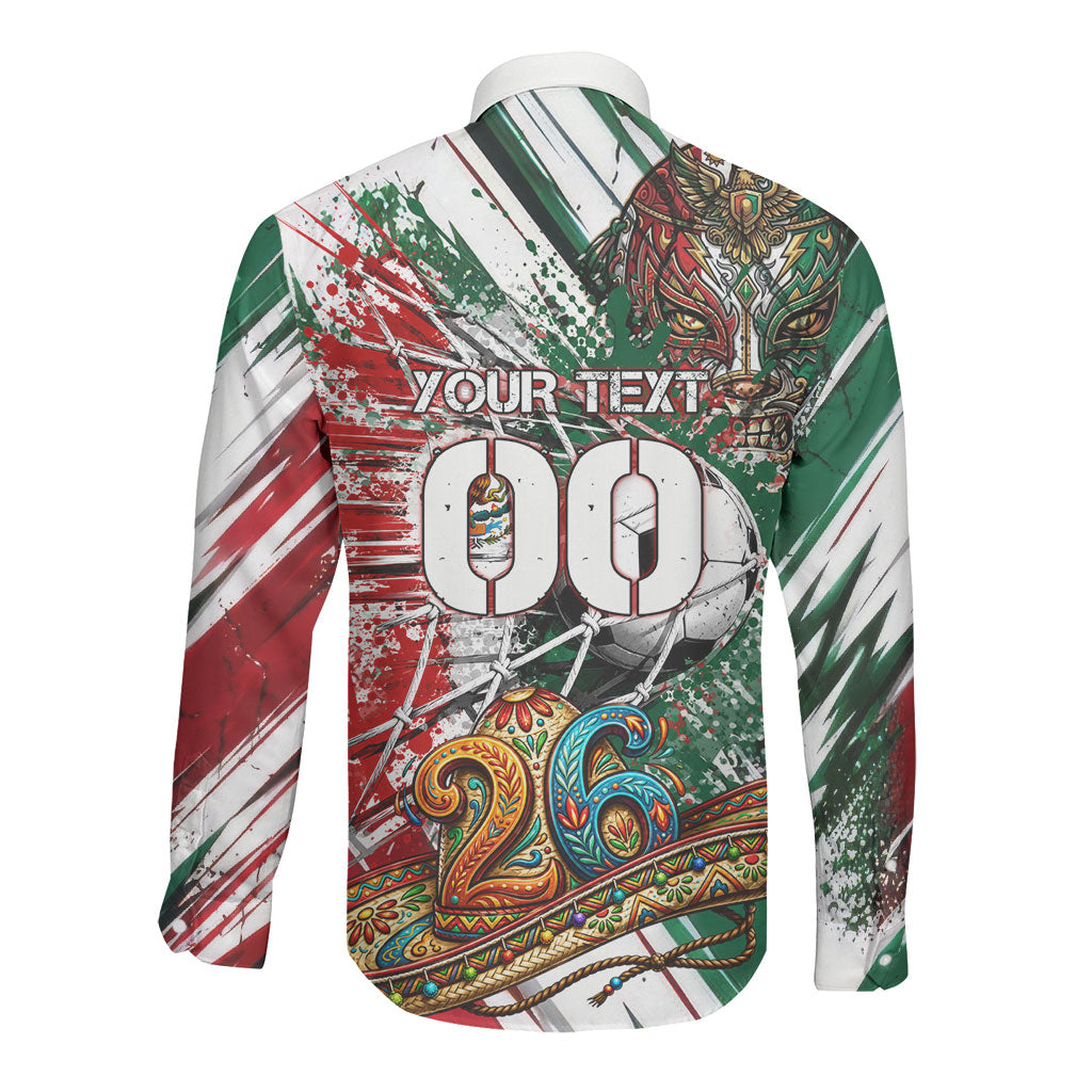 Personalized Mexico Football Ganadores Long Sleeve Button Shirt Aztec Jaguar Cultural Heritage Soccer Art