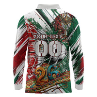 Personalized Mexico Football Ganadores Long Sleeve Polo Shirt Aztec Jaguar Cultural Heritage Soccer Art