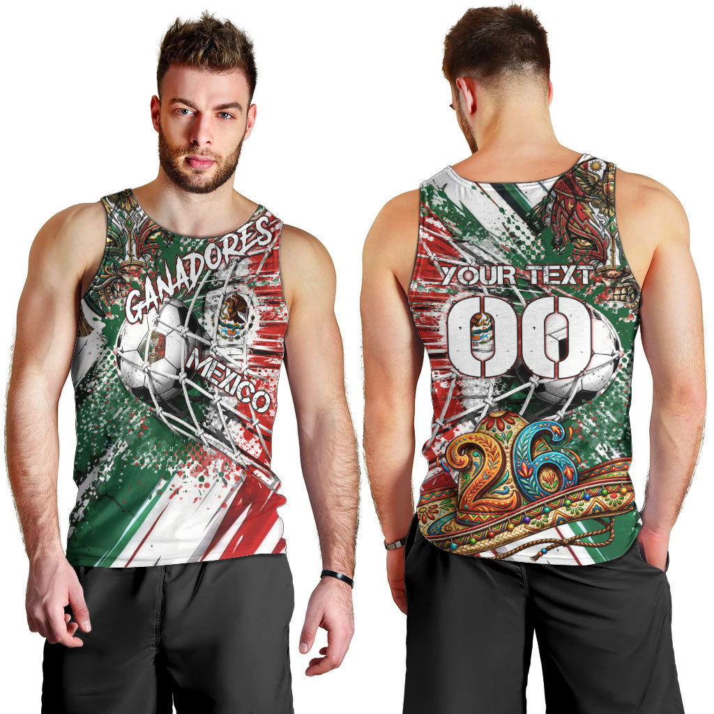 Personalized Mexico Football Ganadores Men Tank Top Aztec Jaguar Cultural Heritage Soccer Art