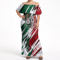 Personalized Mexico Football Ganadores Off Shoulder Maxi Dress Aztec Jaguar Cultural Heritage Soccer Art