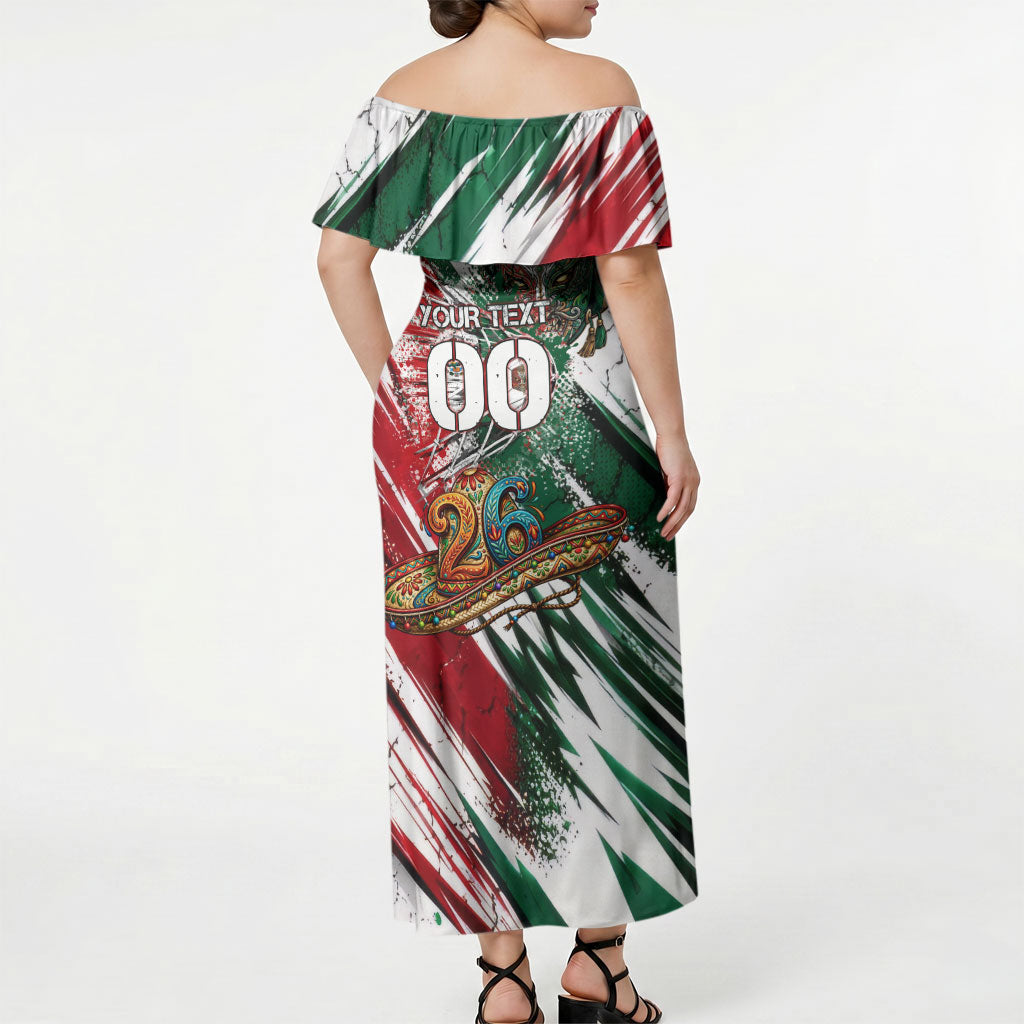 Personalized Mexico Football Ganadores Off Shoulder Maxi Dress Aztec Jaguar Cultural Heritage Soccer Art