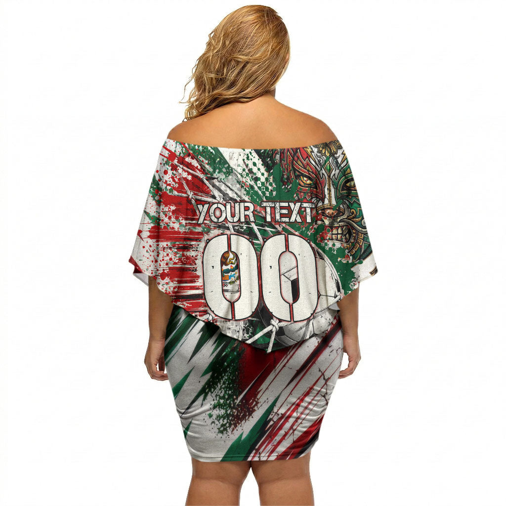 Personalized Mexico Football Ganadores Off Shoulder Short Dress Aztec Jaguar Cultural Heritage Soccer Art