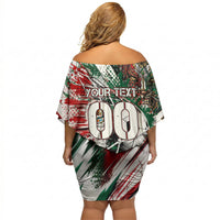 Personalized Mexico Football Ganadores Off Shoulder Short Dress Aztec Jaguar Cultural Heritage Soccer Art