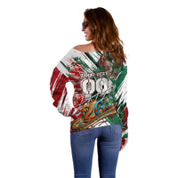Personalized Mexico Football Ganadores Off Shoulder Sweater Aztec Jaguar Cultural Heritage Soccer Art