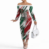 Personalized Mexico Football Ganadores Off The Shoulder Long Sleeve Dress Aztec Jaguar Cultural Heritage Soccer Art