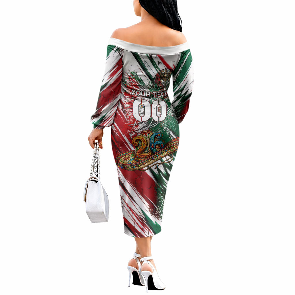 Personalized Mexico Football Ganadores Off The Shoulder Long Sleeve Dress Aztec Jaguar Cultural Heritage Soccer Art