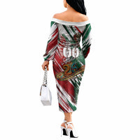 Personalized Mexico Football Ganadores Off The Shoulder Long Sleeve Dress Aztec Jaguar Cultural Heritage Soccer Art