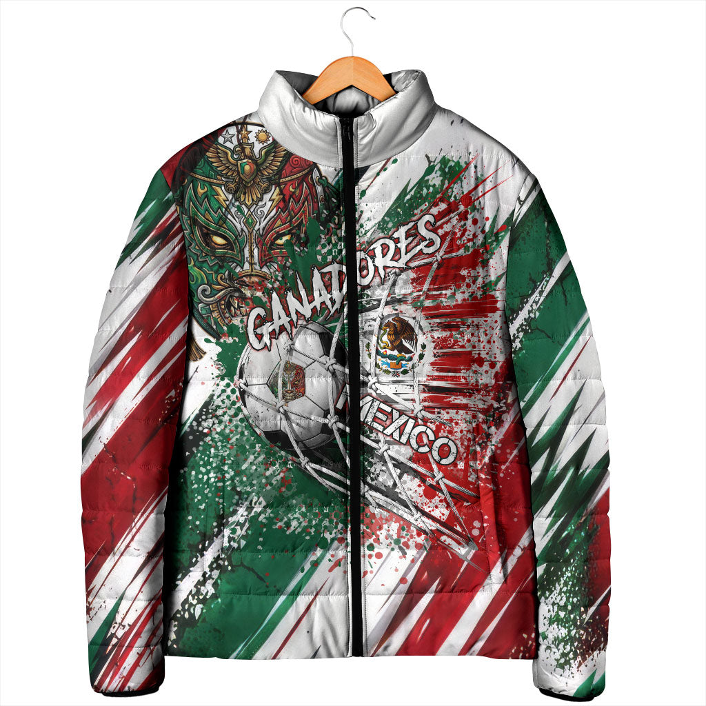 Personalized Mexico Football Ganadores Padded Jacket Aztec Jaguar Cultural Heritage Soccer Art