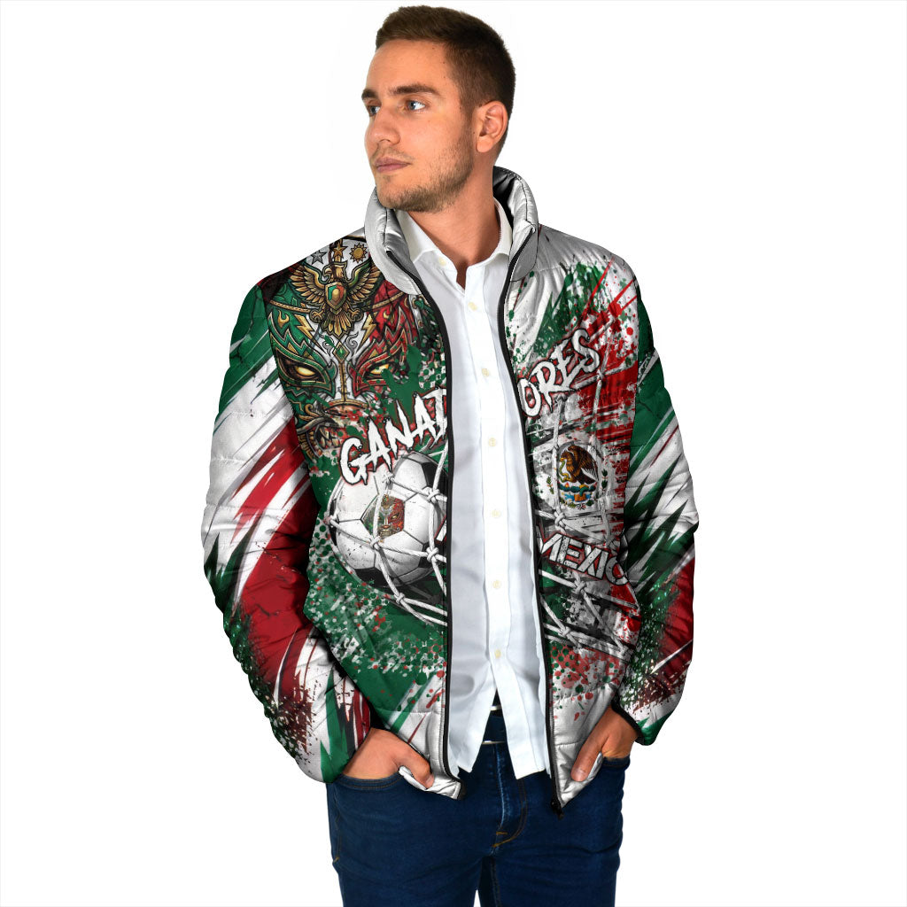 Personalized Mexico Football Ganadores Padded Jacket Aztec Jaguar Cultural Heritage Soccer Art