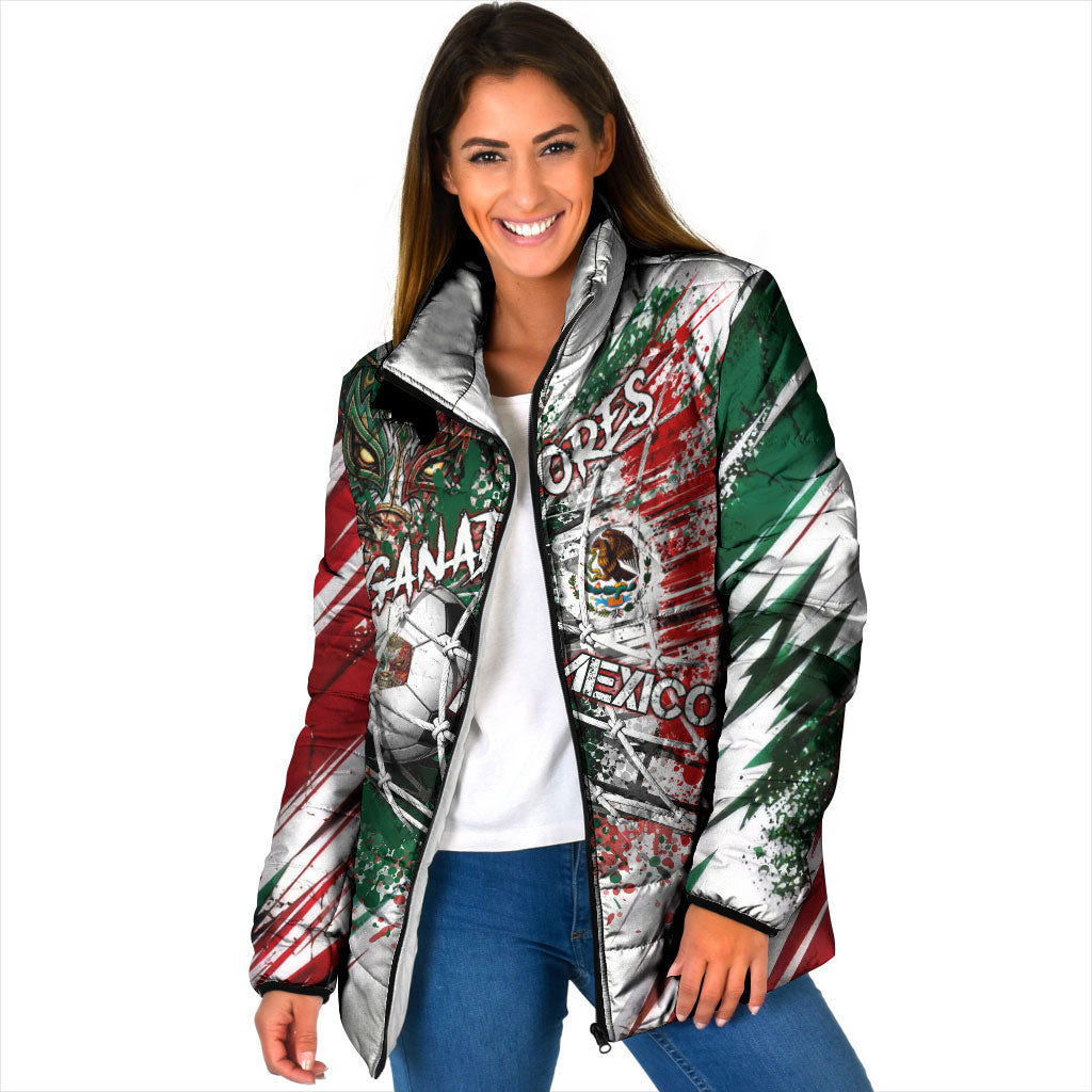 Personalized Mexico Football Ganadores Padded Jacket Aztec Jaguar Cultural Heritage Soccer Art