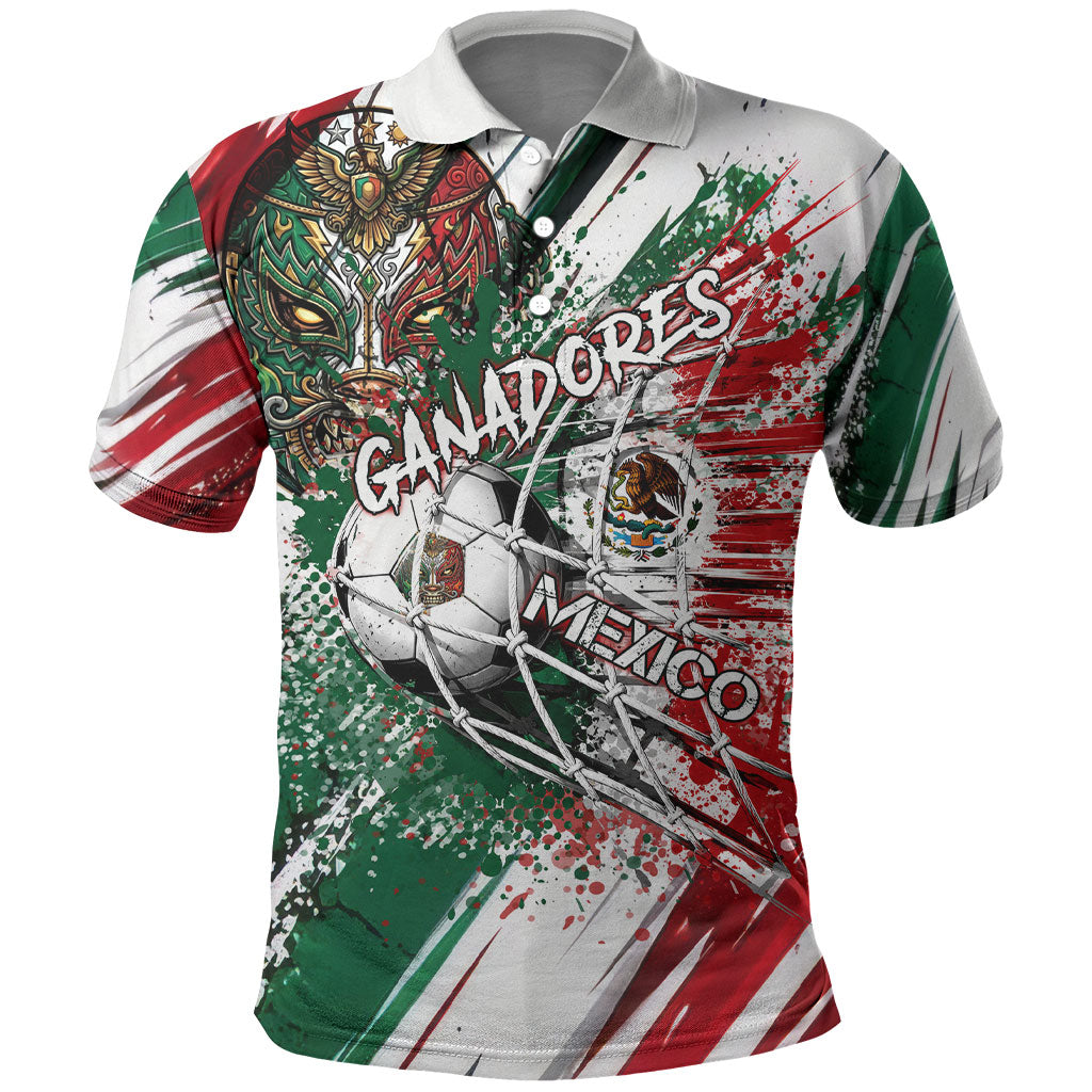 Personalized Mexico Football Ganadores Polo Shirt Aztec Jaguar Cultural Heritage Soccer Art