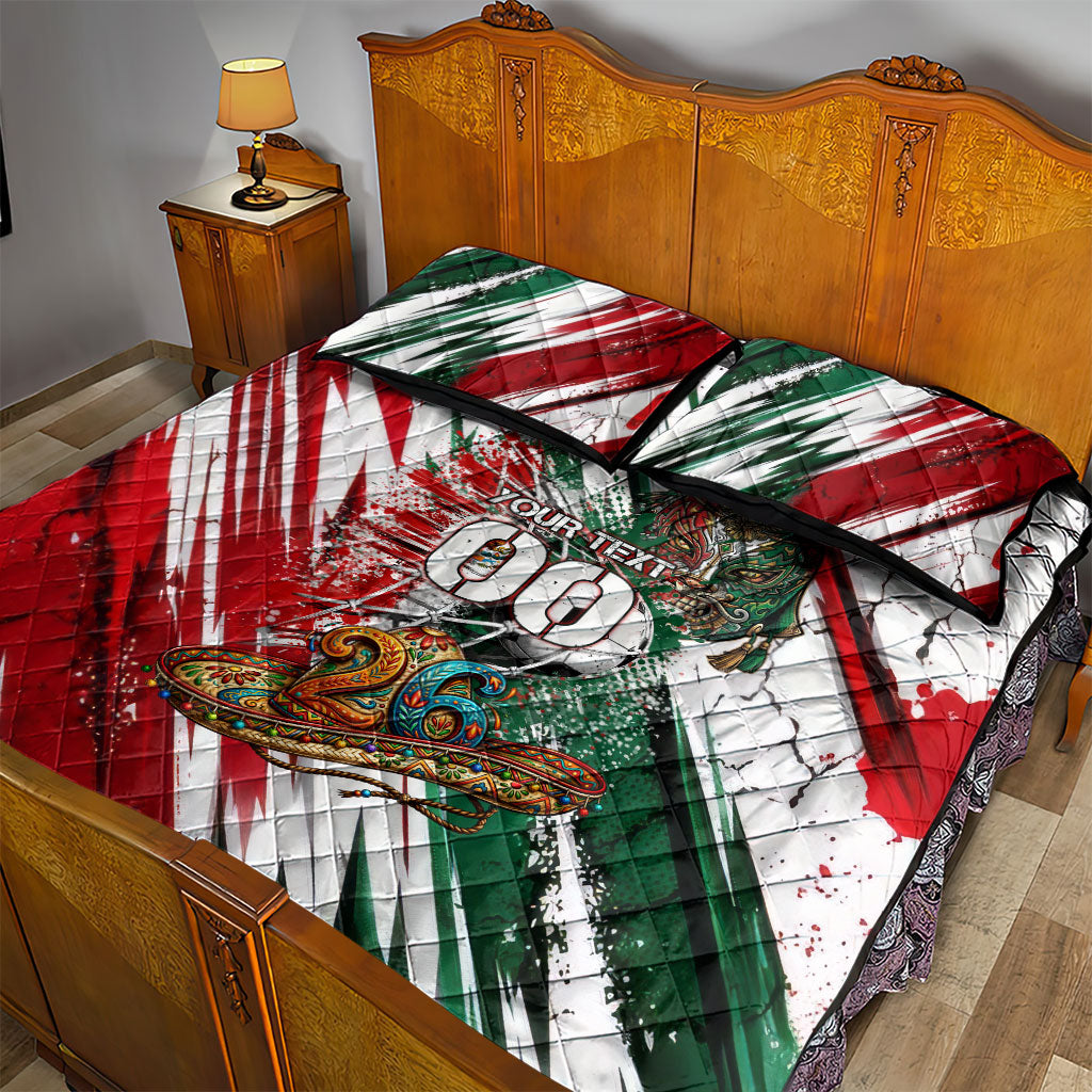 Personalized Mexico Football Ganadores Quilt Bed Set Aztec Jaguar Cultural Heritage Soccer Art