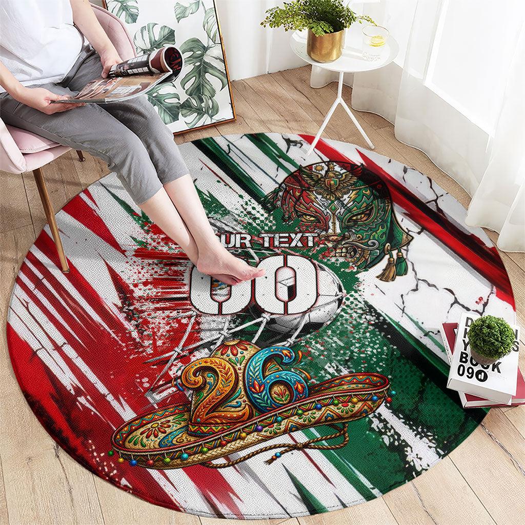 Personalized Mexico Football Ganadores Round Carpet Aztec Jaguar Cultural Heritage Soccer Art