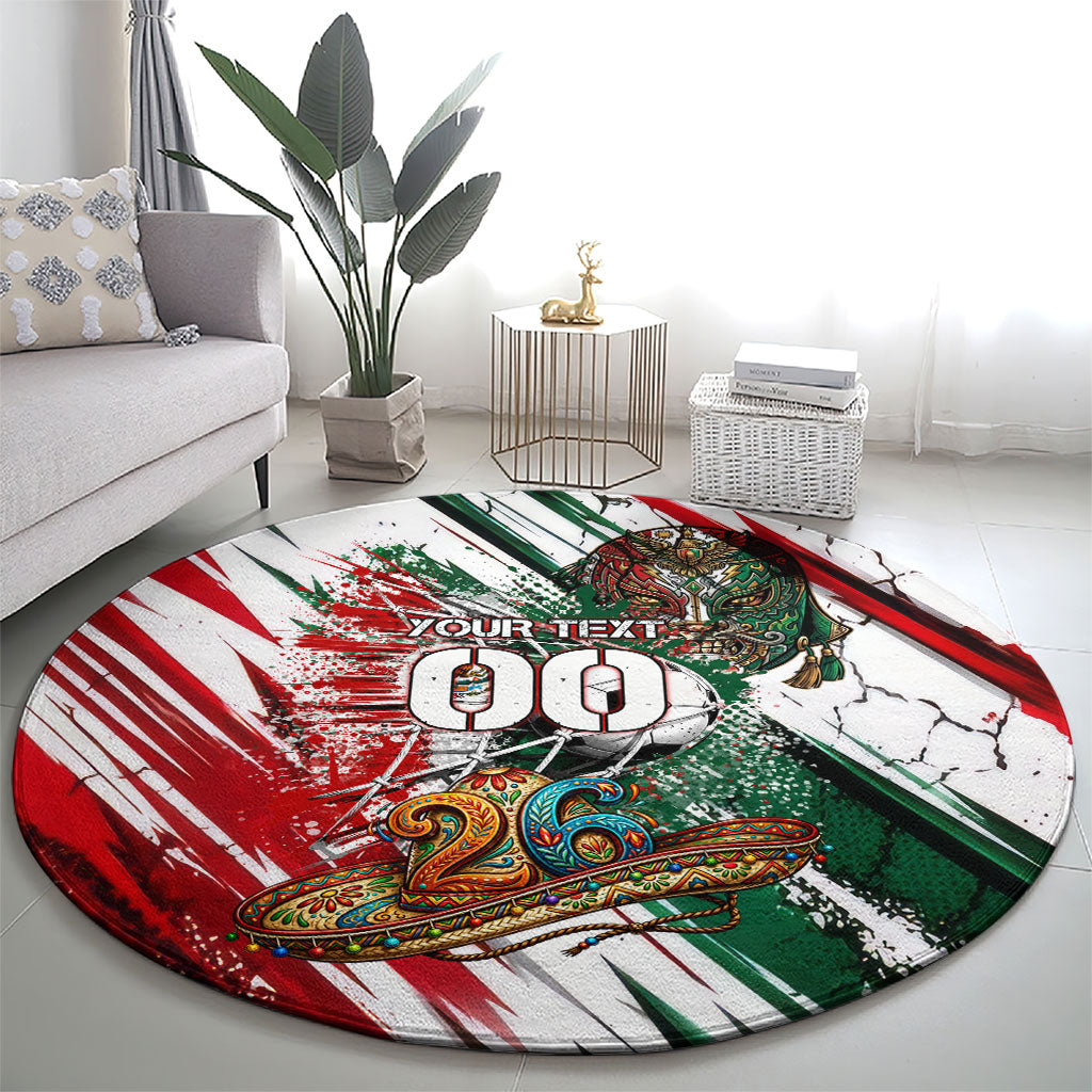 Personalized Mexico Football Ganadores Round Carpet Aztec Jaguar Cultural Heritage Soccer Art