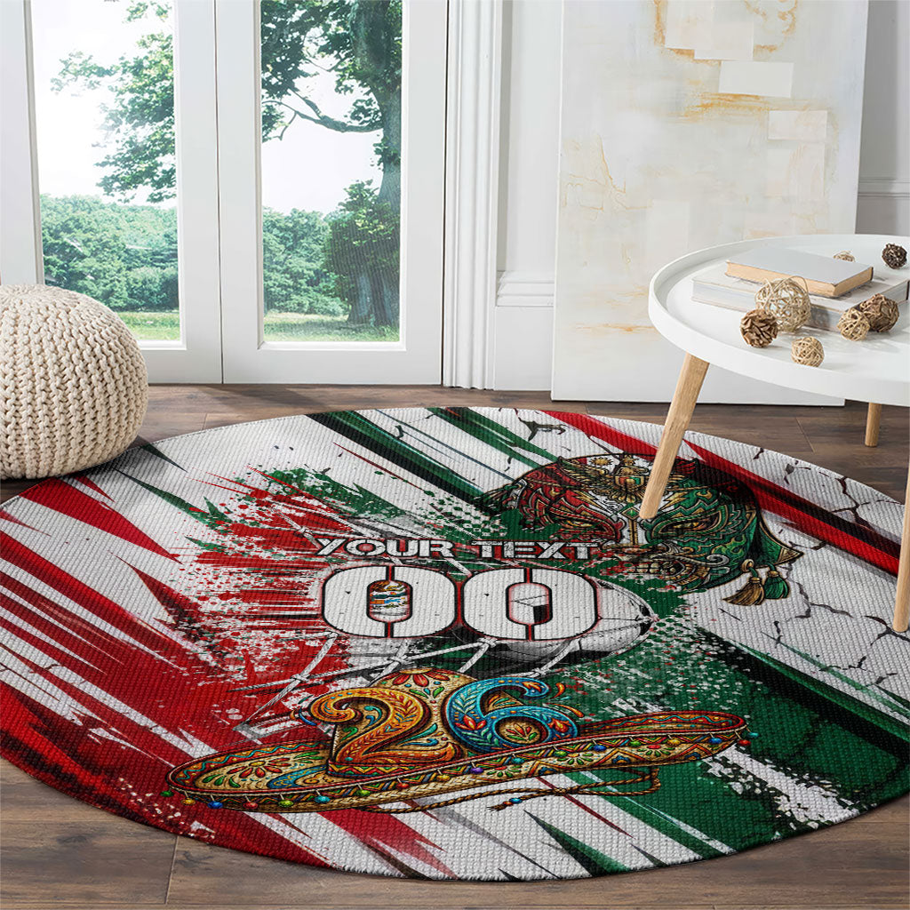 Personalized Mexico Football Ganadores Round Carpet Aztec Jaguar Cultural Heritage Soccer Art