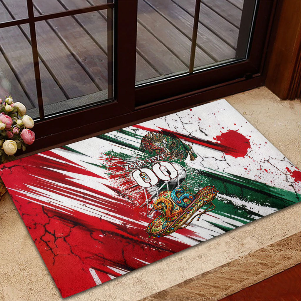 Personalized Mexico Football Ganadores Rubber Doormat Aztec Jaguar Cultural Heritage Soccer Art