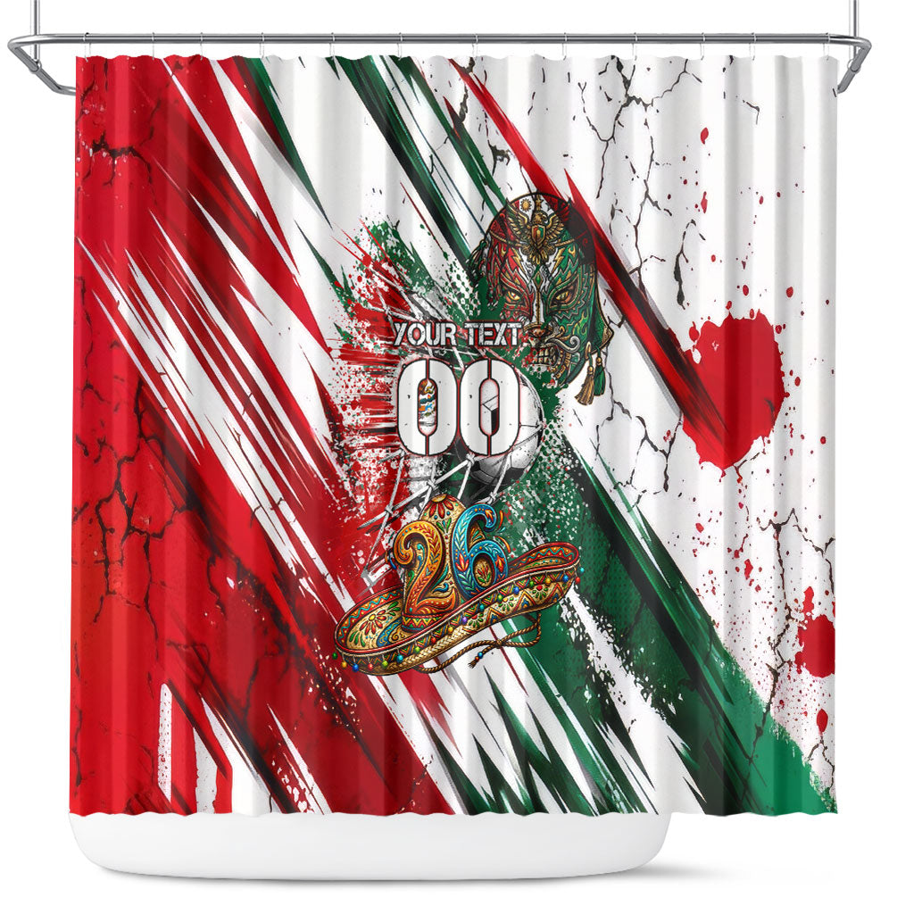 Personalized Mexico Football Ganadores Shower Curtain Aztec Jaguar Cultural Heritage Soccer Art