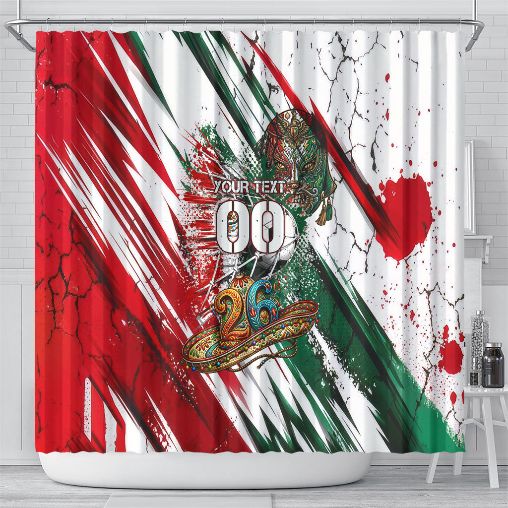 Personalized Mexico Football Ganadores Shower Curtain Aztec Jaguar Cultural Heritage Soccer Art
