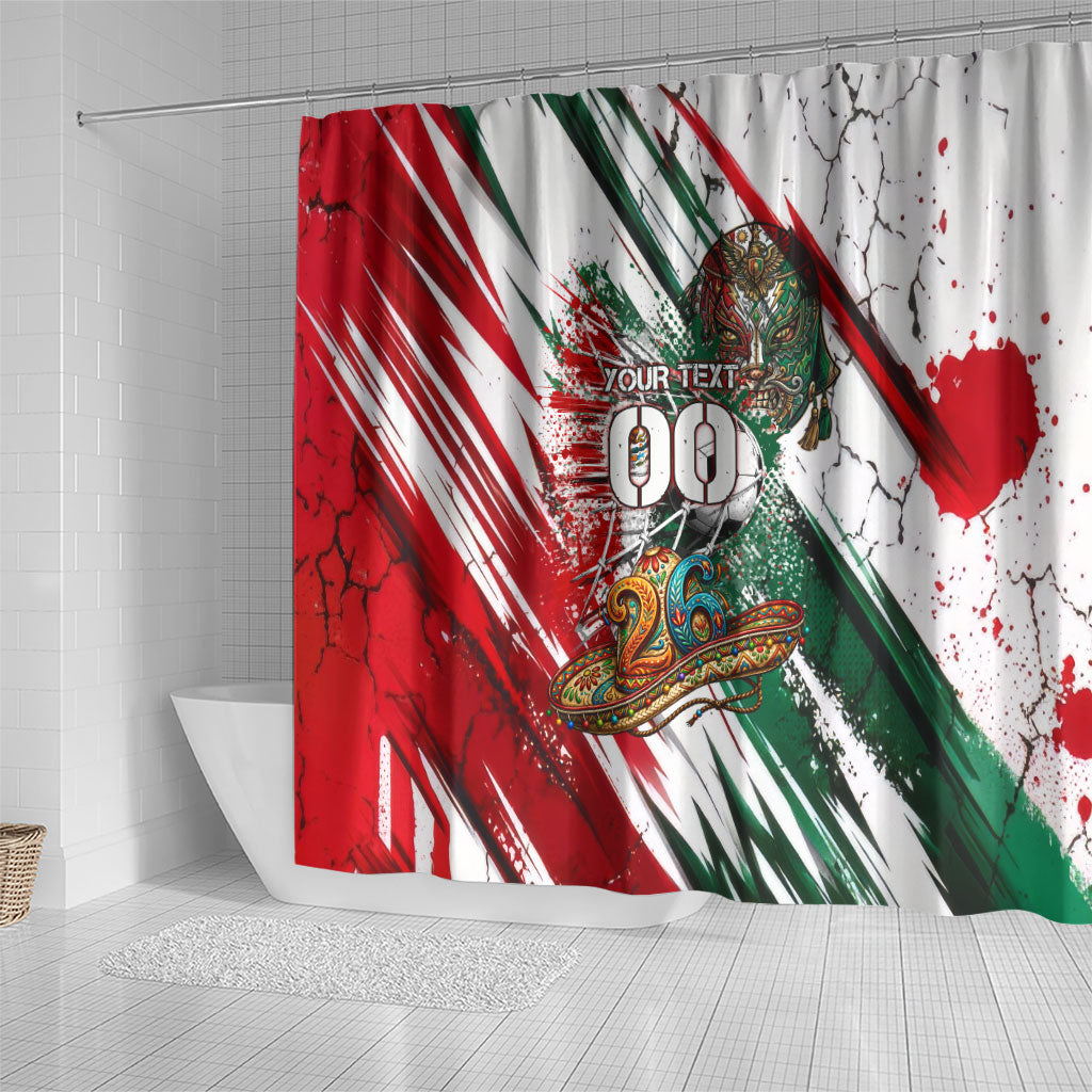Personalized Mexico Football Ganadores Shower Curtain Aztec Jaguar Cultural Heritage Soccer Art