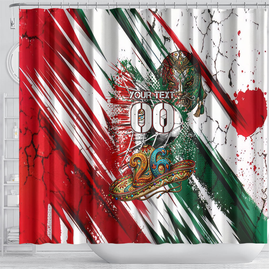 Personalized Mexico Football Ganadores Shower Curtain Aztec Jaguar Cultural Heritage Soccer Art