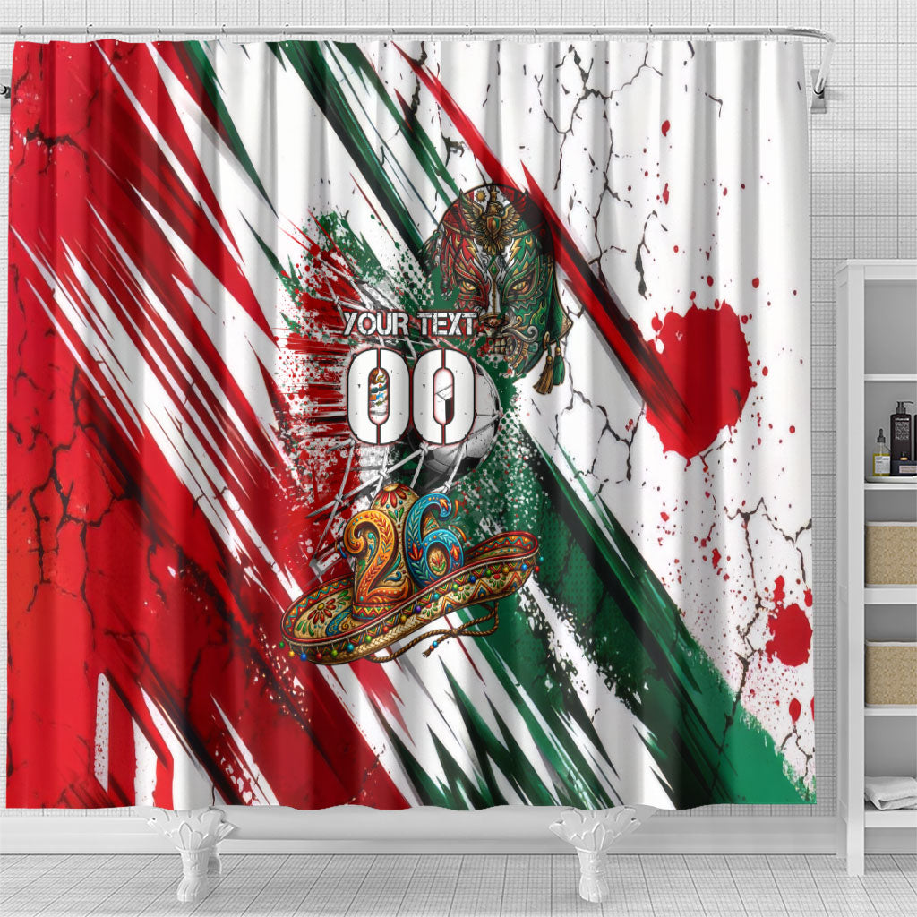 Personalized Mexico Football Ganadores Shower Curtain Aztec Jaguar Cultural Heritage Soccer Art