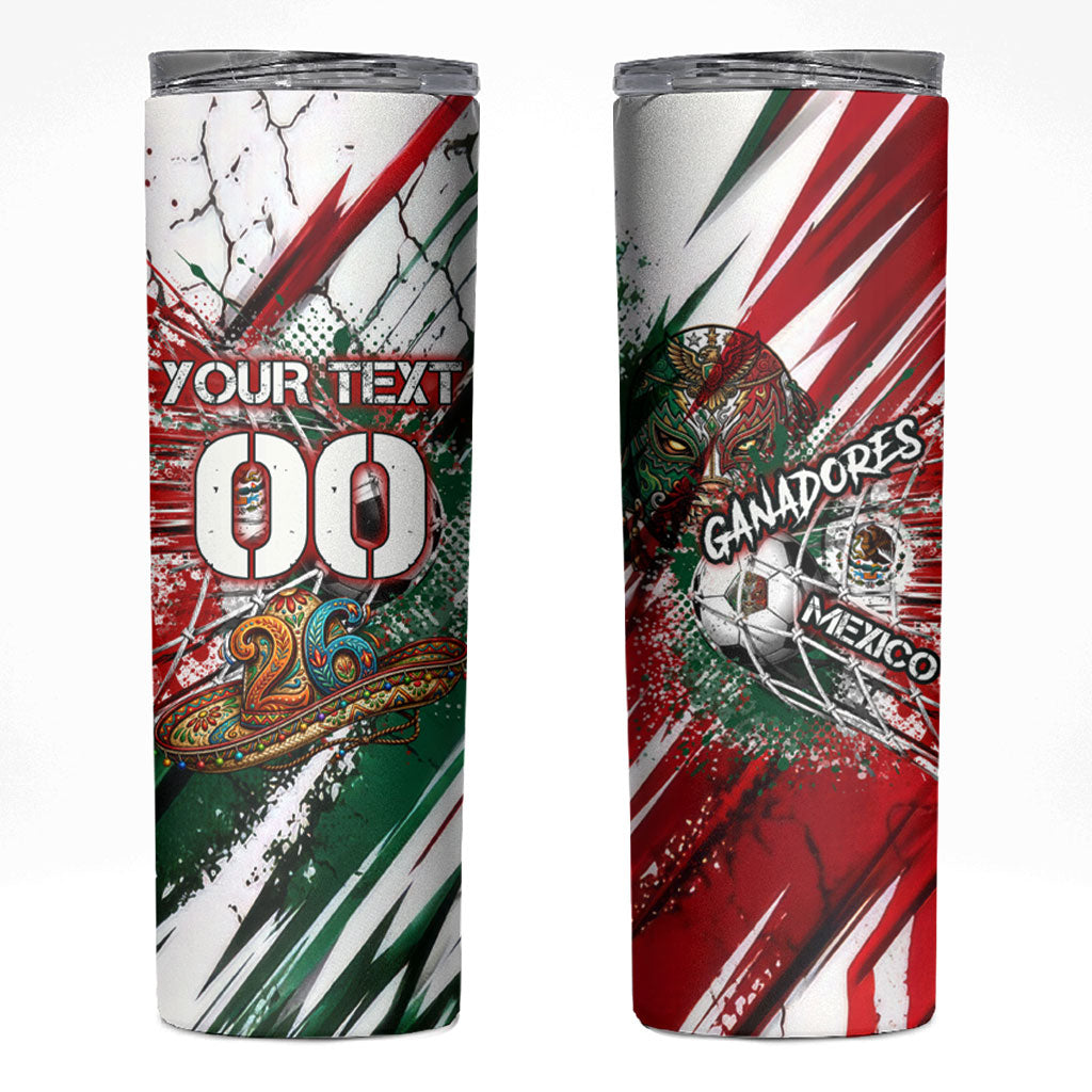 Personalized Mexico Football Ganadores Skinny Tumbler Aztec Jaguar Cultural Heritage Soccer Art