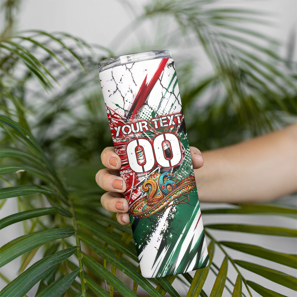 Personalized Mexico Football Ganadores Skinny Tumbler Aztec Jaguar Cultural Heritage Soccer Art