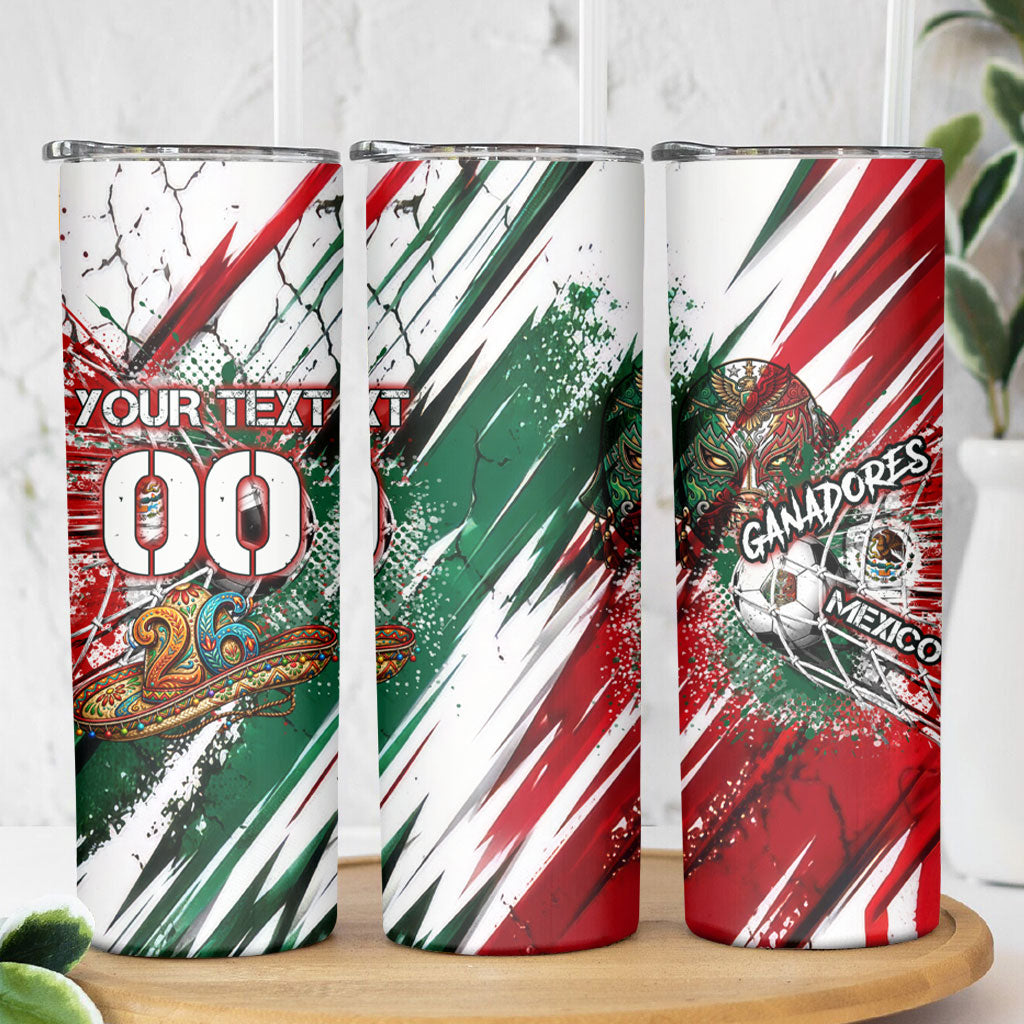 Personalized Mexico Football Ganadores Skinny Tumbler Aztec Jaguar Cultural Heritage Soccer Art