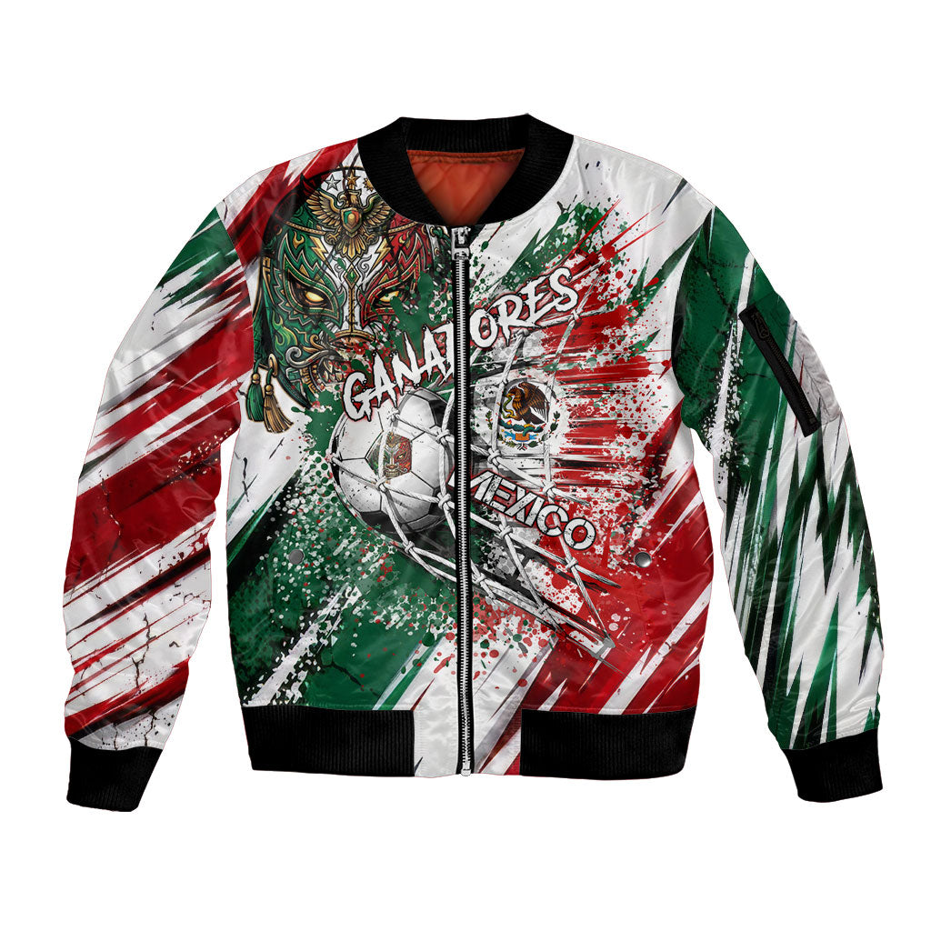 Personalized Mexico Football Ganadores Sleeve Zip Bomber Jacket Aztec Jaguar Cultural Heritage Soccer Art
