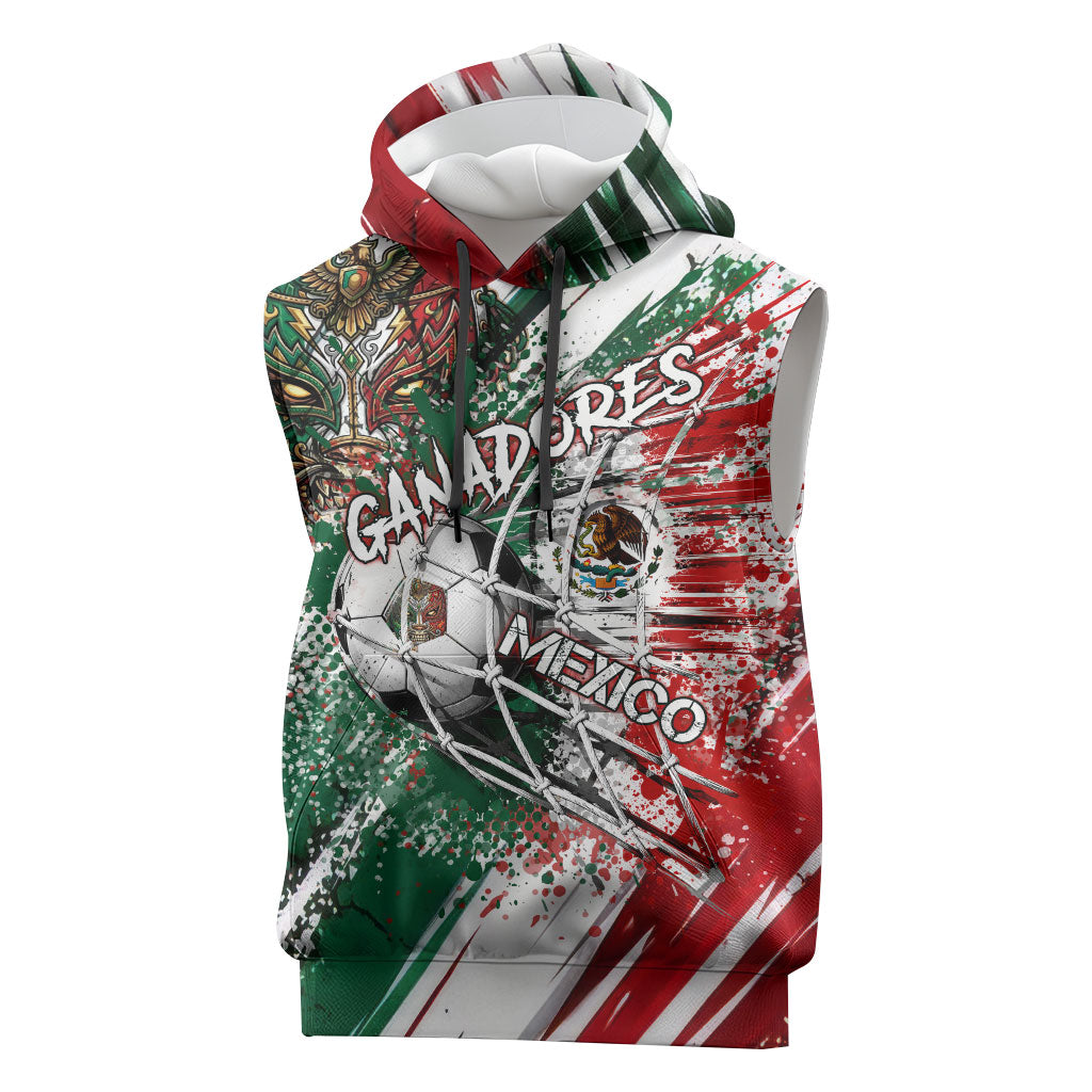 Personalized Mexico Football Ganadores Sleeveless Hoodie Aztec Jaguar Cultural Heritage Soccer Art