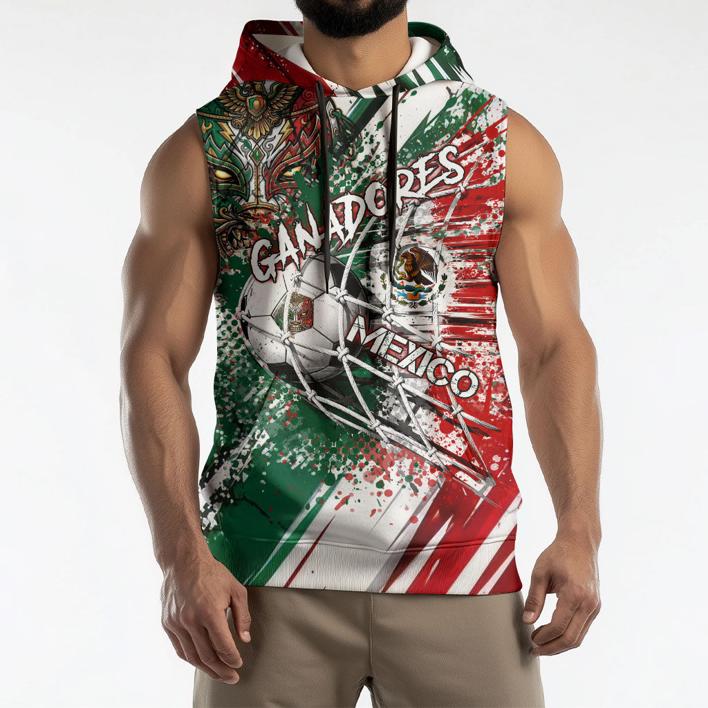 Personalized Mexico Football Ganadores Sleeveless Hoodie Aztec Jaguar Cultural Heritage Soccer Art