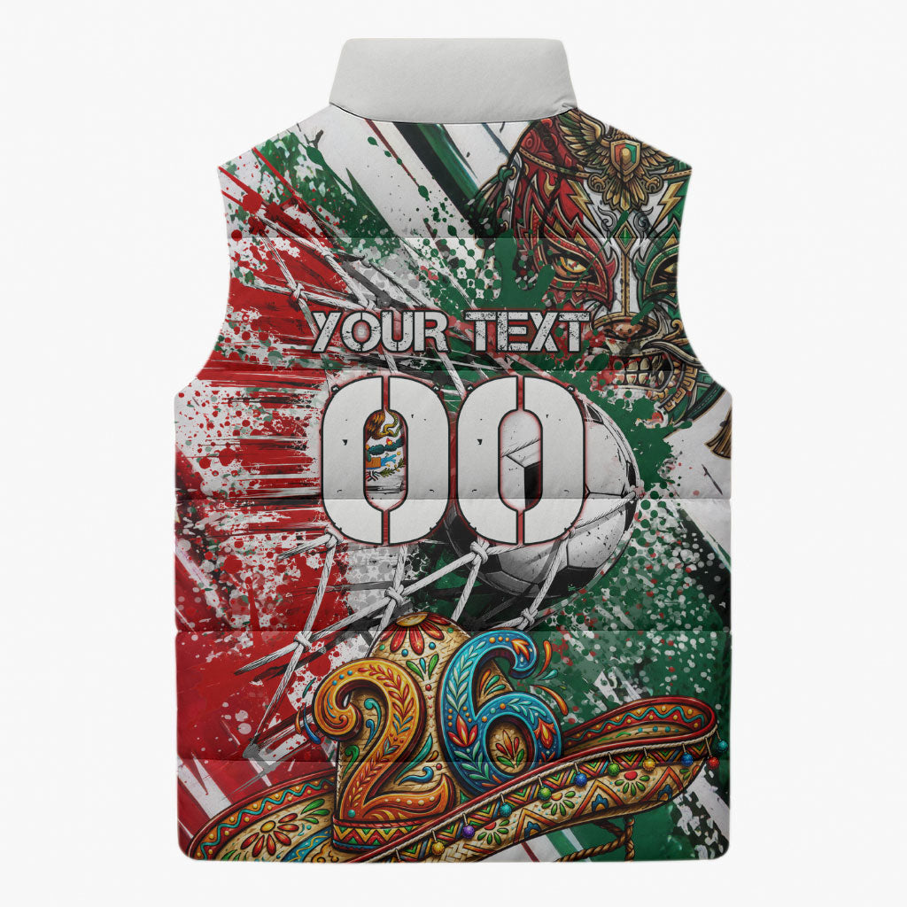 Personalized Mexico Football Ganadores Sleeveless Puffer Jacket Aztec Jaguar Cultural Heritage Soccer Art