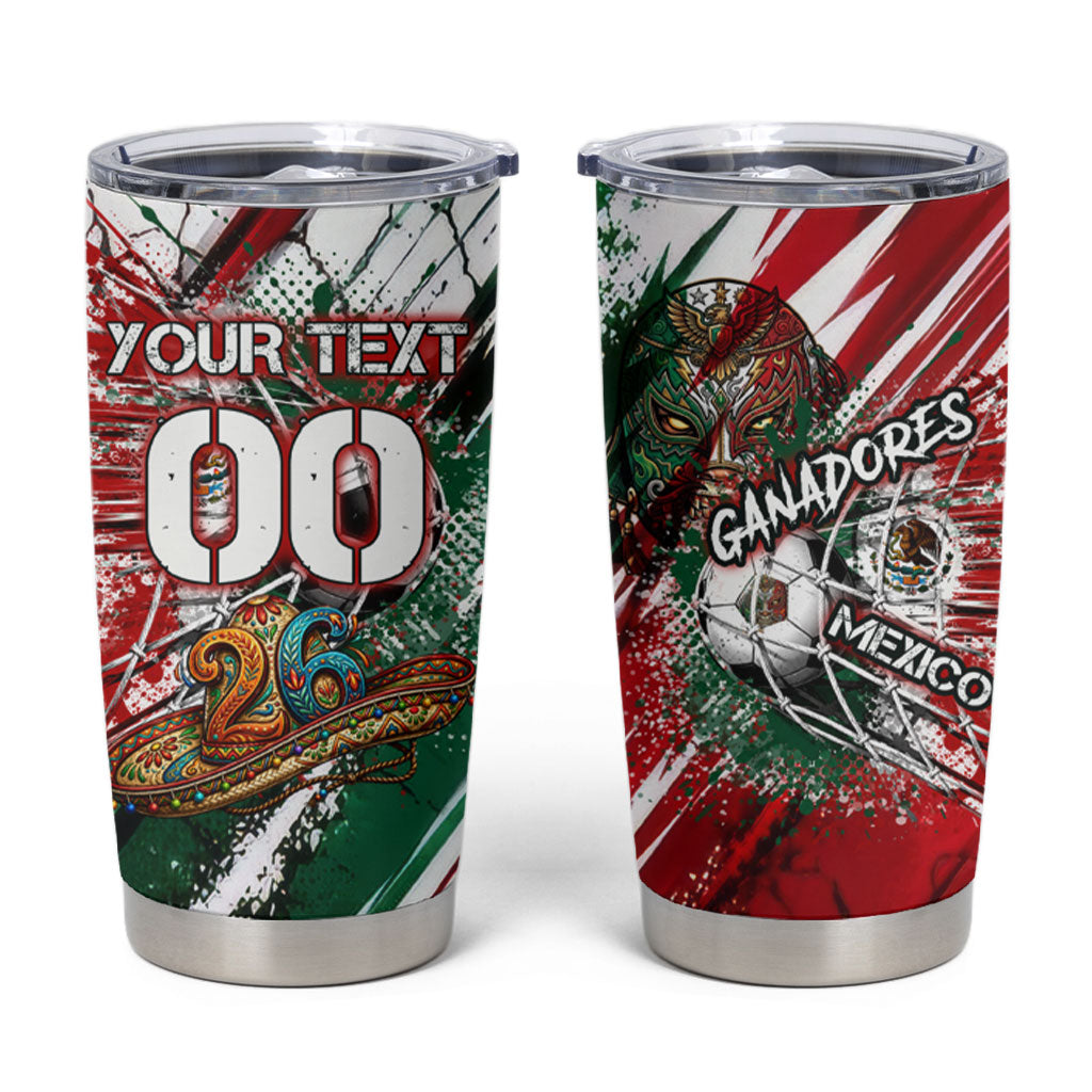 Personalized Mexico Football Ganadores Tumbler Cup Aztec Jaguar Cultural Heritage Soccer Art