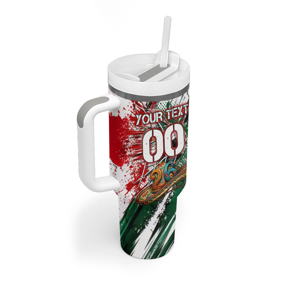 Personalized Mexico Football Ganadores Tumbler With Handle Aztec Jaguar Cultural Heritage Soccer Art
