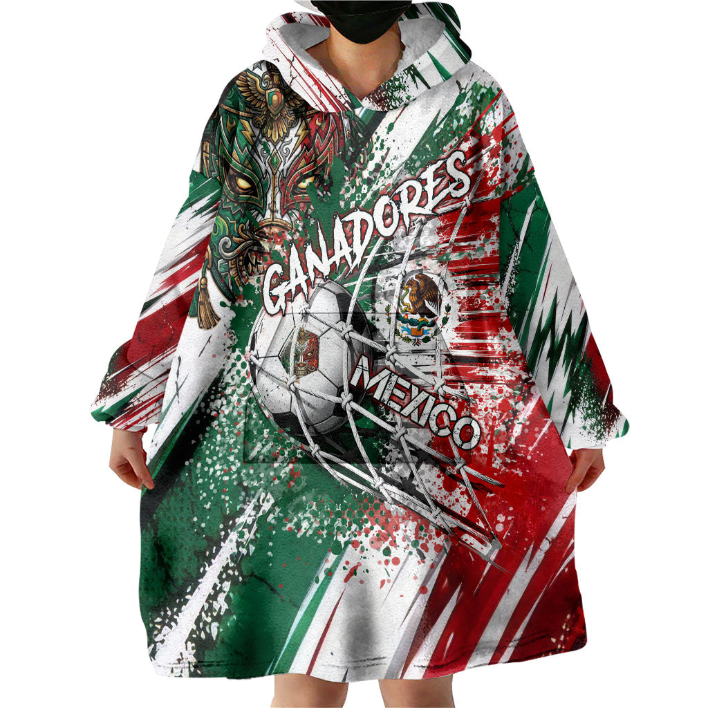 Personalized Mexico Football Ganadores Wearable Blanket Hoodie Aztec Jaguar Cultural Heritage Soccer Art