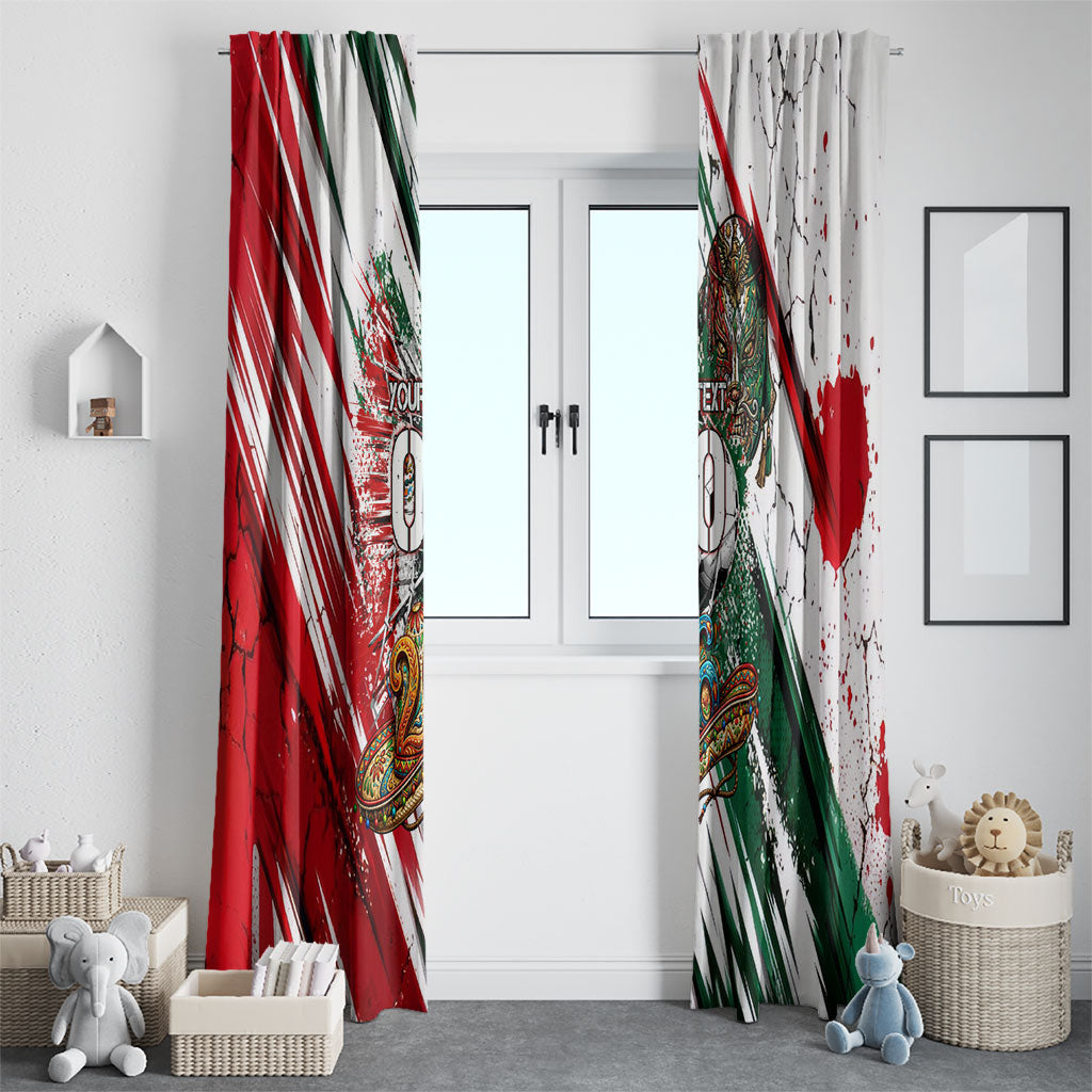 Personalized Mexico Football Ganadores Window Curtain Aztec Jaguar Cultural Heritage Soccer Art