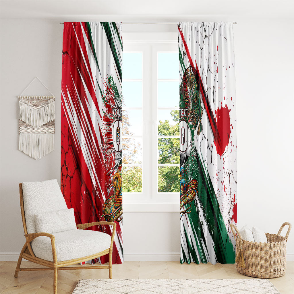 Personalized Mexico Football Ganadores Window Curtain Aztec Jaguar Cultural Heritage Soccer Art