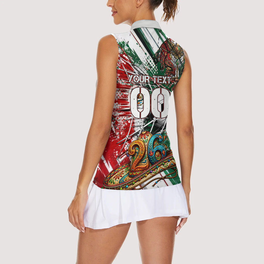 Personalized Mexico Football Ganadores Women Sleeveless Polo Shirt Aztec Jaguar Cultural Heritage Soccer Art