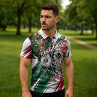 Personalized Mexico Football Ganadores Zipper Polo Shirt Aztec Jaguar Cultural Heritage Soccer Art