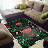 Mexico Football Golden Eagle Champions Area Rug Aztec Geometric Pattern Red Rose