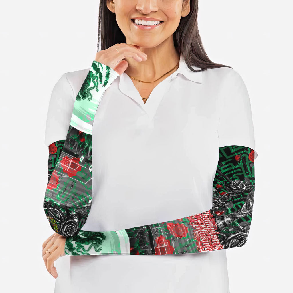 Mexico Football Golden Eagle Champions Arm Sleeves Aztec Geometric Pattern Red Rose