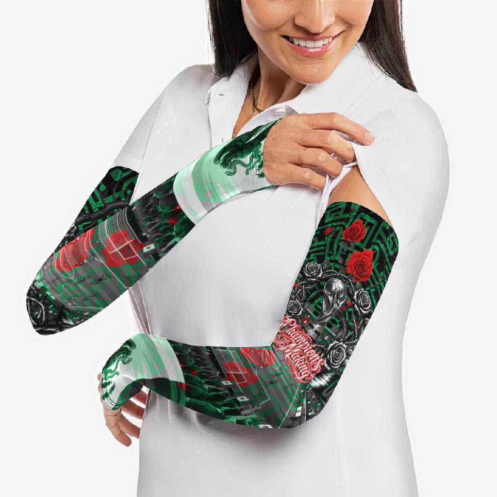 Mexico Football Golden Eagle Champions Arm Sleeves Aztec Geometric Pattern Red Rose