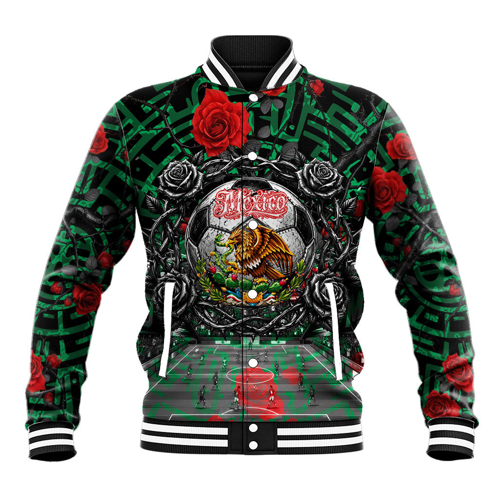Mexico Football Golden Eagle Champions Baseball Jacket Aztec Geometric Pattern Red Rose