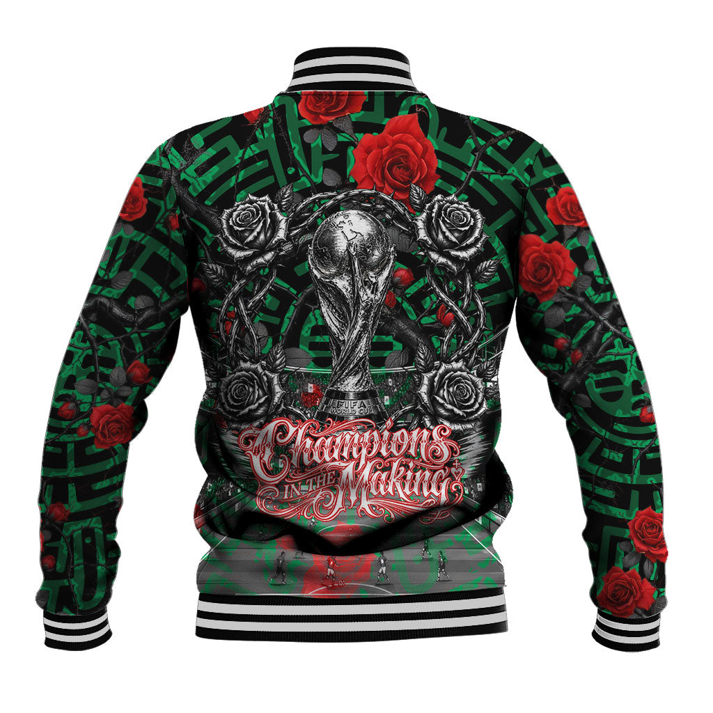 Mexico Football Golden Eagle Champions Baseball Jacket Aztec Geometric Pattern Red Rose