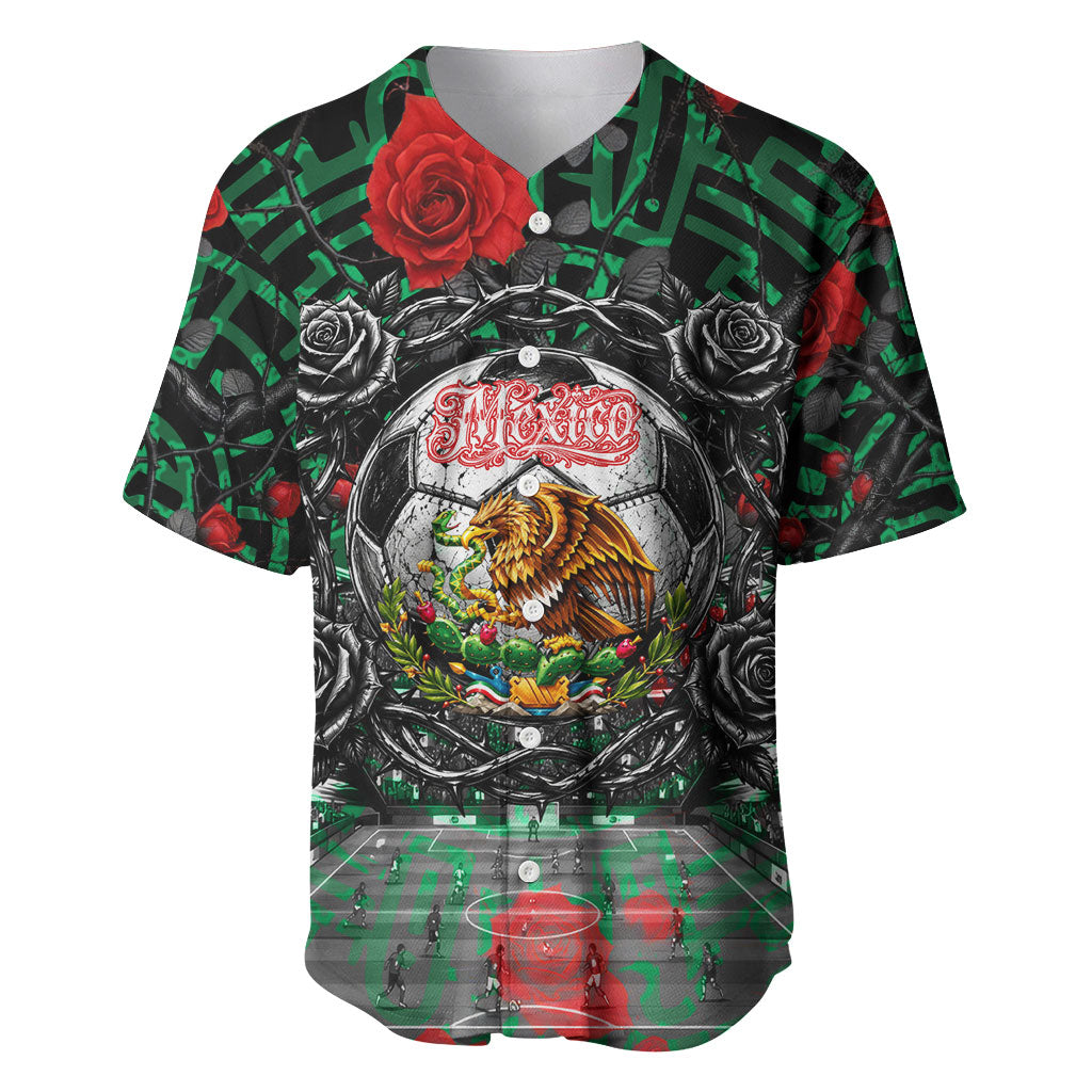 Mexico Football Golden Eagle Champions Baseball Jersey Aztec Geometric Pattern Red Rose