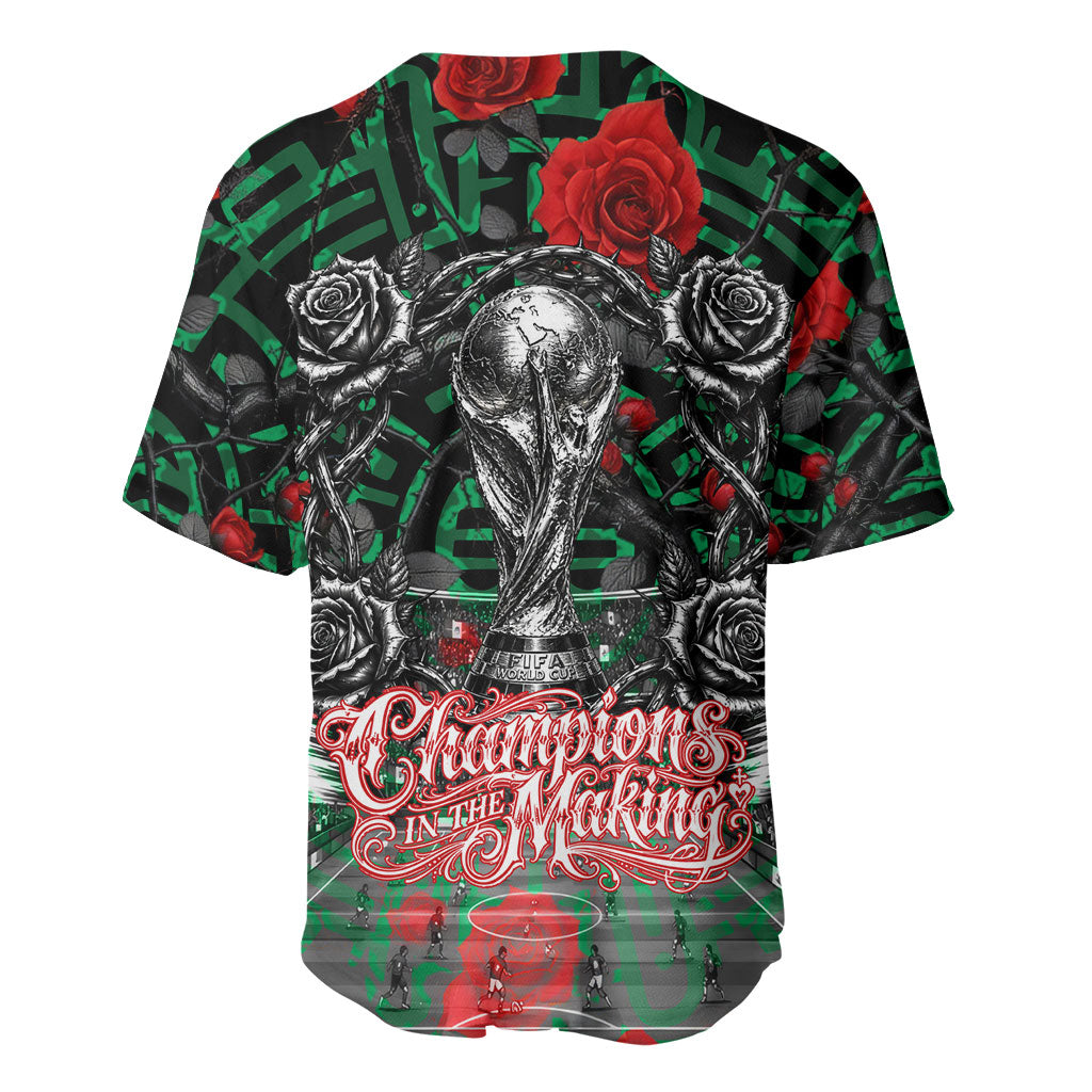 Mexico Football Golden Eagle Champions Baseball Jersey Aztec Geometric Pattern Red Rose