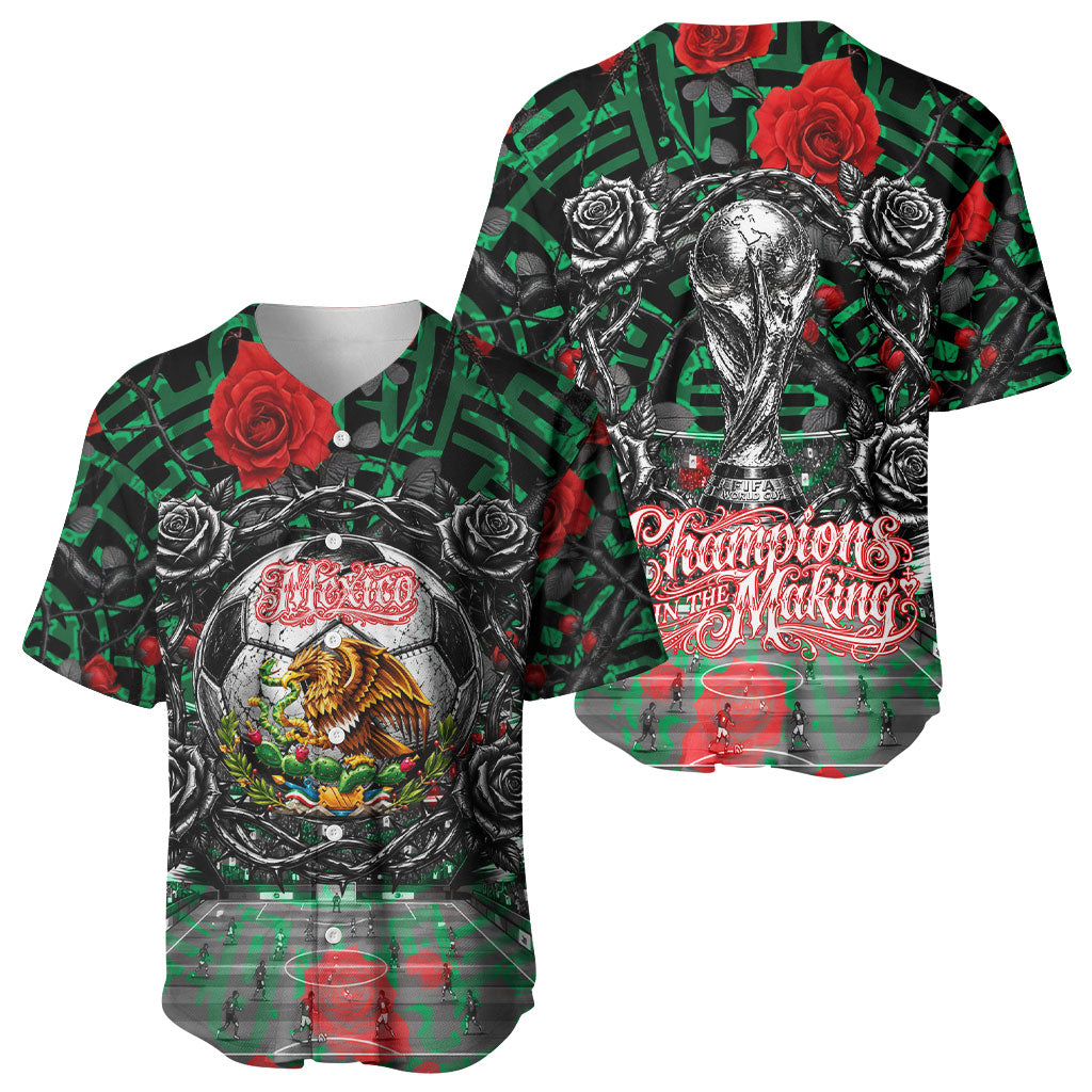Mexico Football Golden Eagle Champions Baseball Jersey Aztec Geometric Pattern Red Rose