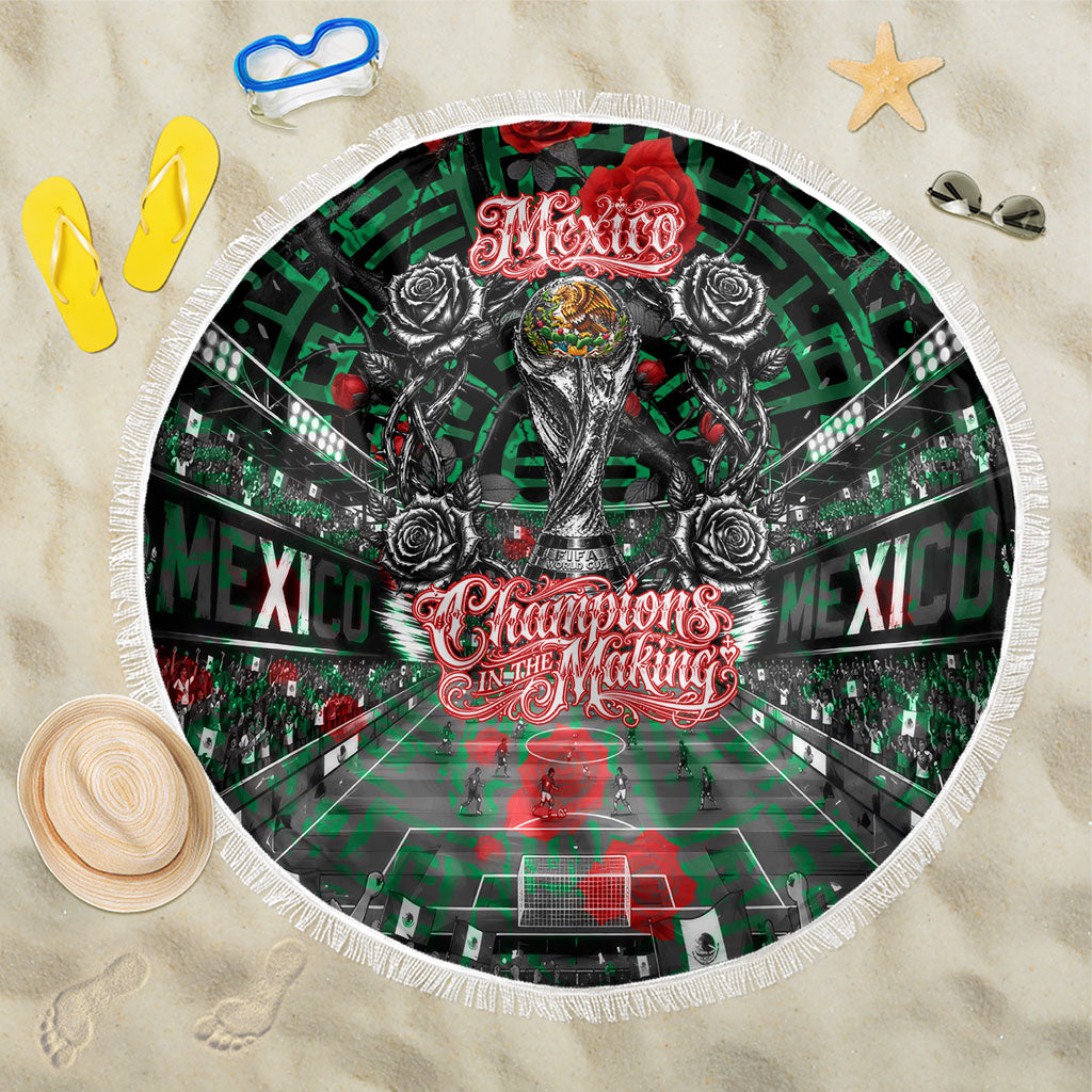 Mexico Football Golden Eagle Champions Beach Blanket Aztec Geometric Pattern Red Rose